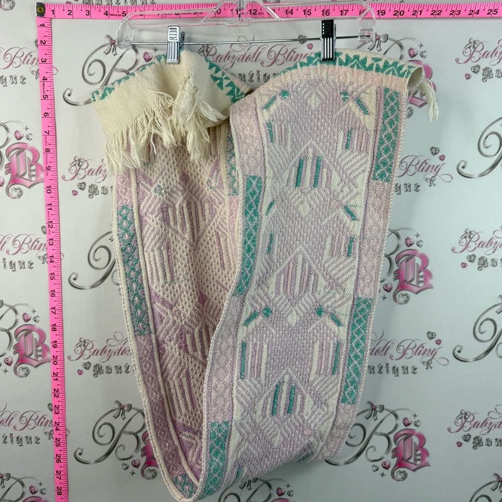 Table runner vintage aztec BoHo cream, white purple teal blue